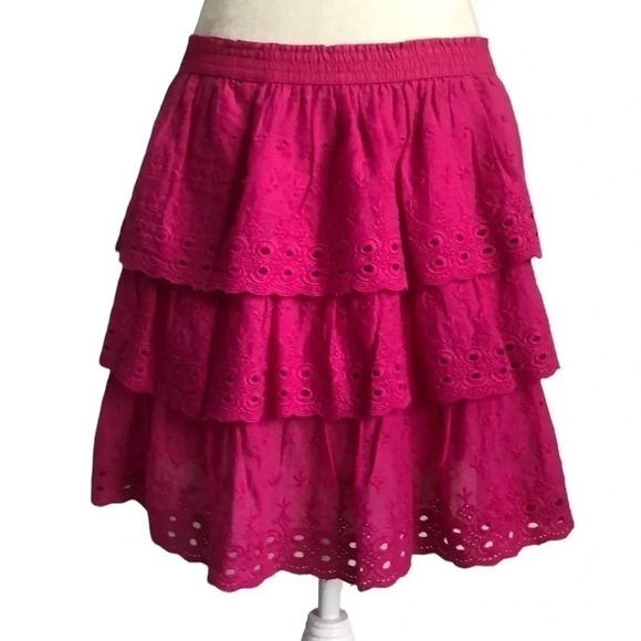 House of Harlow 1960 pink eyelet tiered cotton skirt Medium New with Tags - Picture 1 of 8